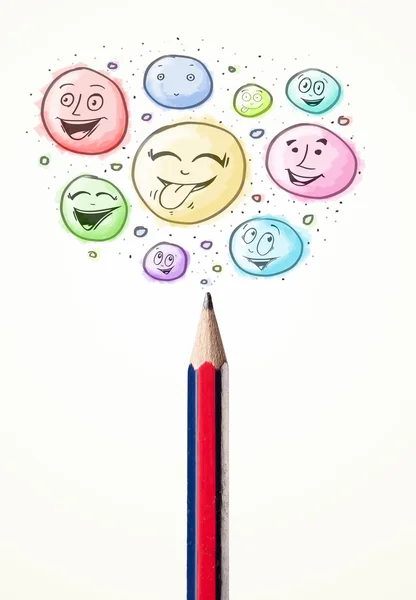 Smiley faces coming out of pencil — Stock Photo, Image