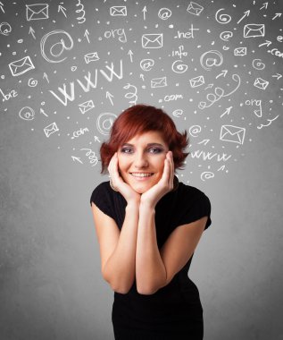 soyut beyaz ortam simgesini karalamalar ile genç ve güzel kız