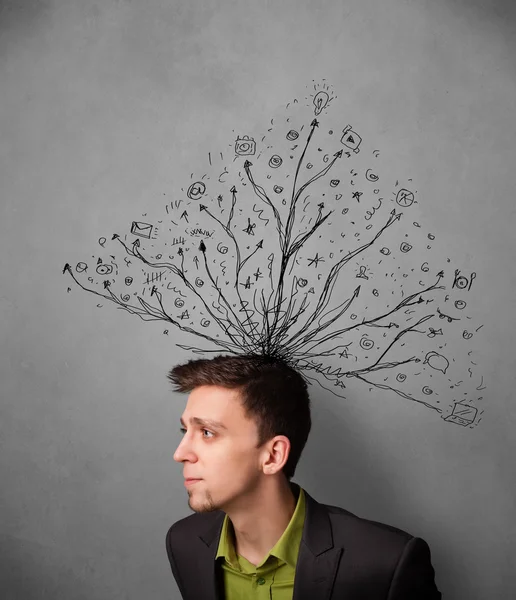 Businessman with tangled lines coming out of his head — Stock Photo, Image