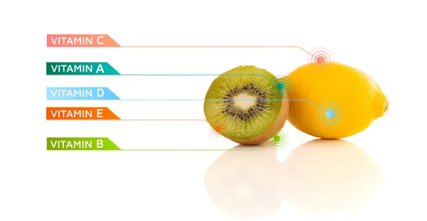 다채 로운 비타민 기호와 성상 이 있는 건강 한 과일 — 스톡 사진