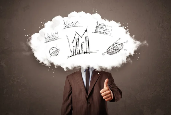 Elegancki biznes człowiek chmura głowa z ręcznie rysowane wykresy — Zdjęcie stockowe
