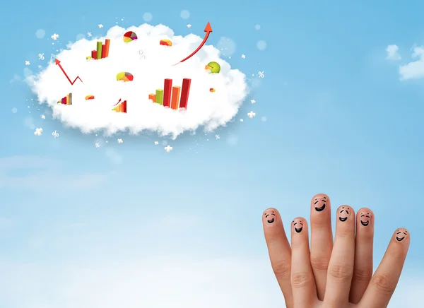 Happy finger smiley with graph cloud icons in the sky — Stock Photo, Image