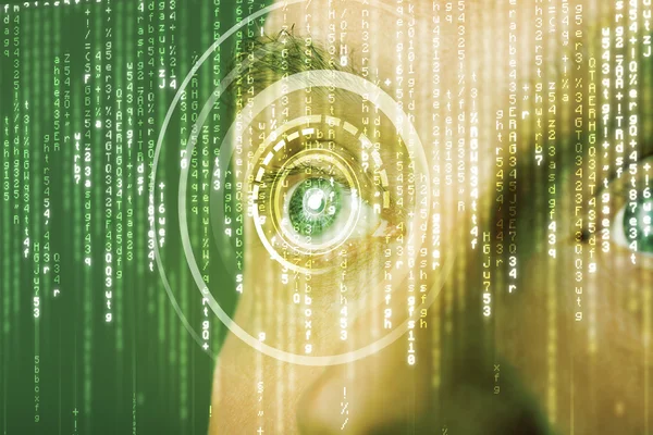 Modern cyber soldier with target matrix eye — Stock Photo, Image