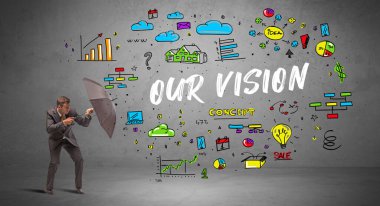 İş adamı şemsiye kavramının arkasına saklanıyor