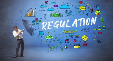 İş adamı şemsiye kavramının arkasına saklanıyor