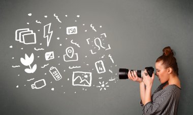 fotoğrafçı kız beyaz fotoğraf simgeler ve semboller