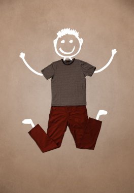 Elle çizilmiş sıradan kıyafetler. Komik karakter.