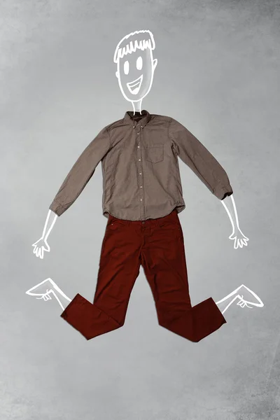 Met de hand getekend grappig karakter in casual kleding — Stockfoto