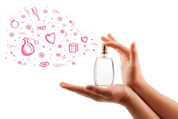 Skici vycházející z krásné lahvičky parfémů — Stock fotografie