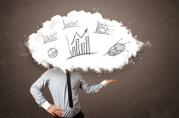 Κομψό επιχειρηματικό κεφάλι σύννεφο άνθρωπος με ζωγραφισμένα στο χέρι γραφήματα — Φωτογραφία Αρχείου