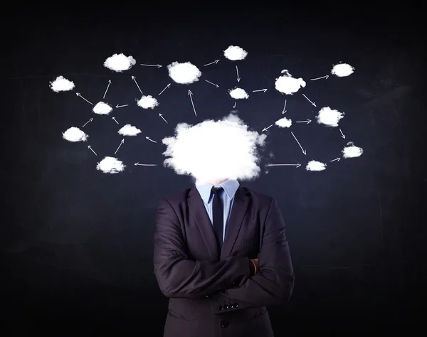 Business man with cloud network head — Stock Photo, Image