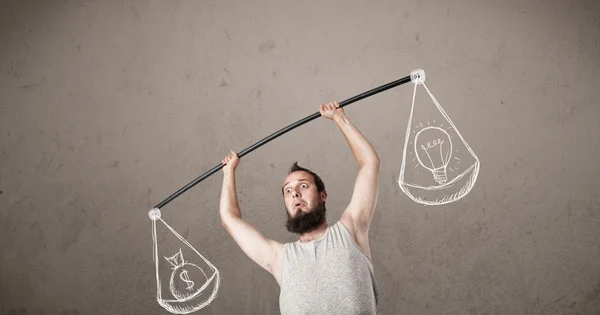 Skinny guy trying to get balanced — Stock Photo, Image