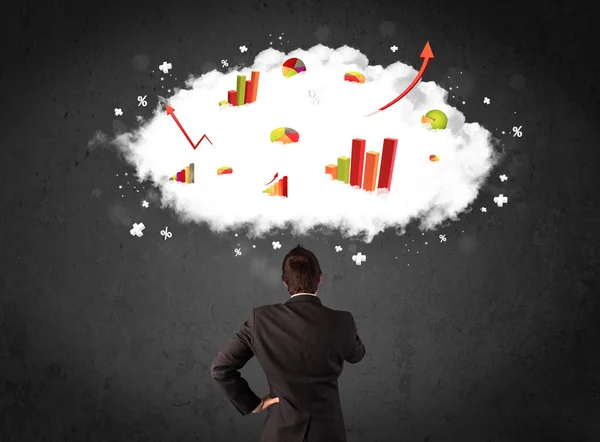 Businessman with charts in a cloud above his head — Stock Photo, Image