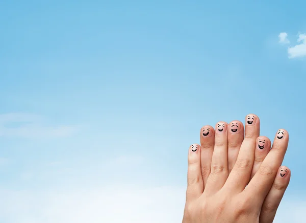 Happy smiley fingers looking at clear blue sky copyspace — Stock Photo, Image