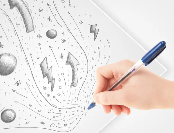 Ręczne rysowanie abstrakcyjnych szkiców i bazgrołów na papierze — Zdjęcie stockowe