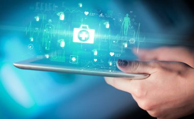 Sağlık hizmetleri simgeleriyle dokunmatik ekranı kapat