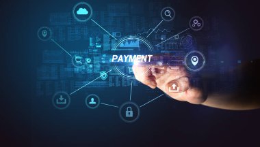 Hand touching cybersecurity button concept