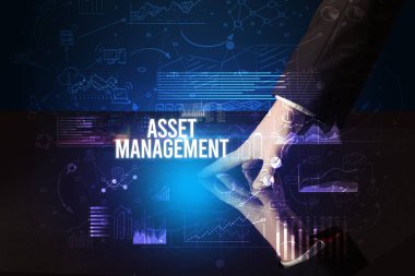 Businessman touching huge screen concept