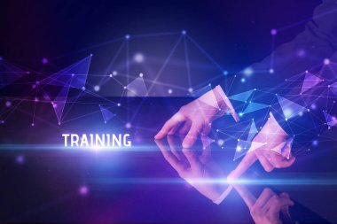 Businessman touching huge screen concept