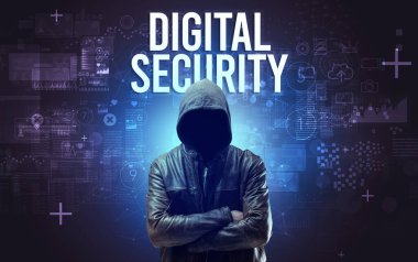 Çevrimiçi güvenlik kavramına sahip yüzsüz adam