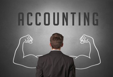 Bir iş adamının arka görünüşü, güçlü bir iş konsepti