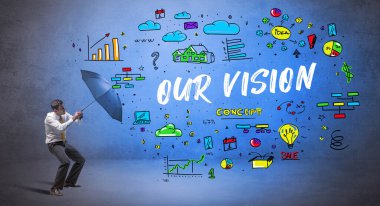 İş adamı şemsiye kavramının arkasına saklanıyor