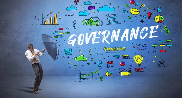 İş adamı şemsiye kavramının arkasına saklanıyor