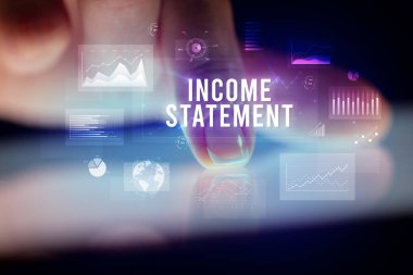 İş grafikleri ve simgeler konseptiyle tablete dokunmak