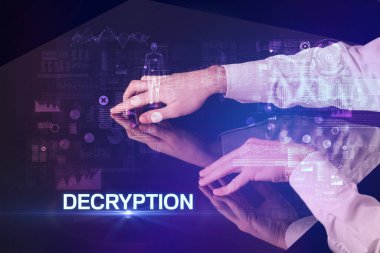 Businessman touching huge display concept