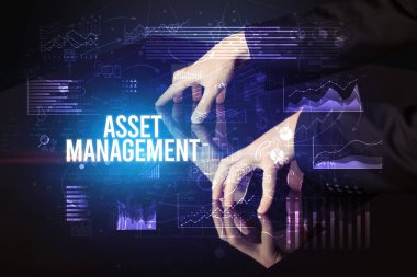 Businessman touching huge screen concept