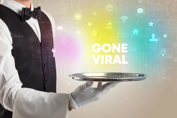 Waiter serving social networking concept — Stock Photo, Image