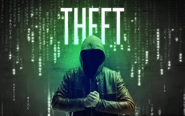 Faceless hacker with inscription concept — Stock Photo, Image