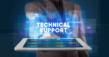 Tablet tutan kişi, teknoloji konsepti