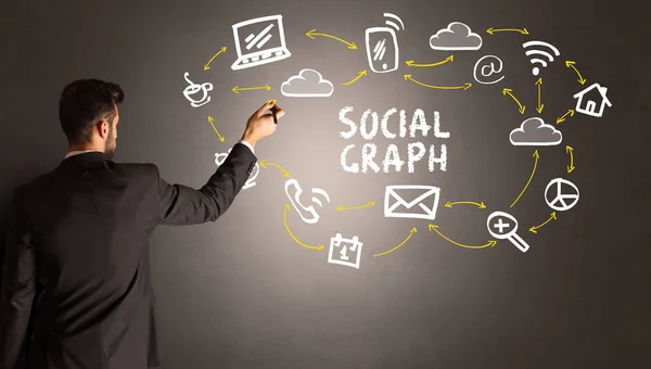 Empresário desenho ícones de mídia social — Fotografia de Stock