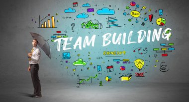 İş adamı şemsiye kavramının arkasına saklanıyor