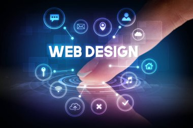 Web teknolojisi simgeleriyle tablete dokunmak