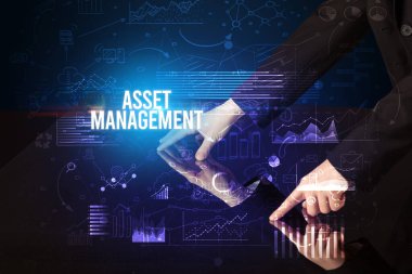 Businessman touching huge screen concept