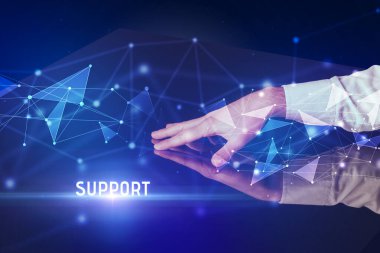 Businessman touching huge screen concept