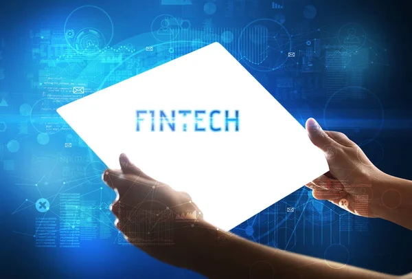 El işi fütüristik tablet, teknoloji konsepti.