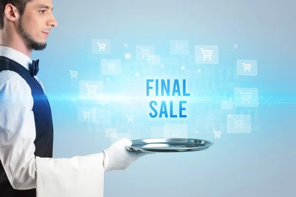 Waiter serving online shopping concept — Stock Photo, Image