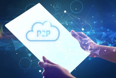 Hand holdig futuristic tablet concept