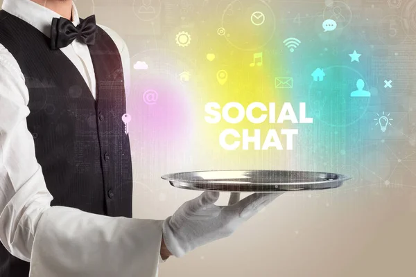 Waiter serving social networking concept — Foto Stock