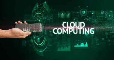 El ele tutuşan kablosuz çevre, modern teknoloji kavramı