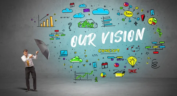 İş adamı şemsiye kavramının arkasına saklanıyor