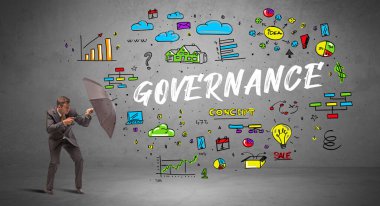 İş adamı şemsiye kavramının arkasına saklanıyor