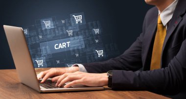 İşadamı laptop kavramı üzerinde çalışma