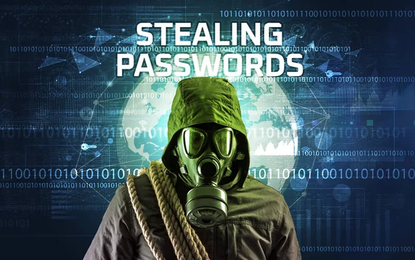 Gesichtsloser Hacker am Werk, Sicherheitskonzept — Stockfoto