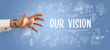 İşletme yazıtlarına işaret eden kırpılmış elin yakın çekimi