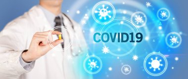 Doktor ilaç veriyor, virüs konsepti