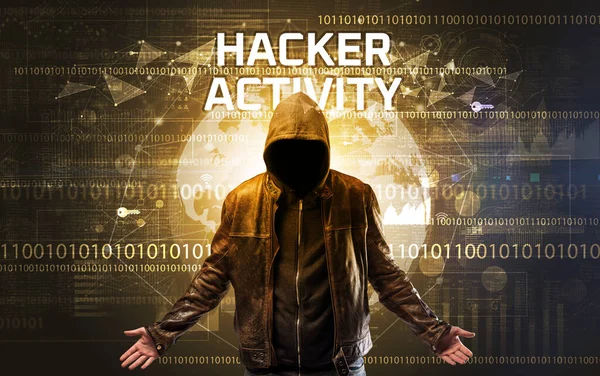Faceless hacker at work, security concept — Stock Photo, Image